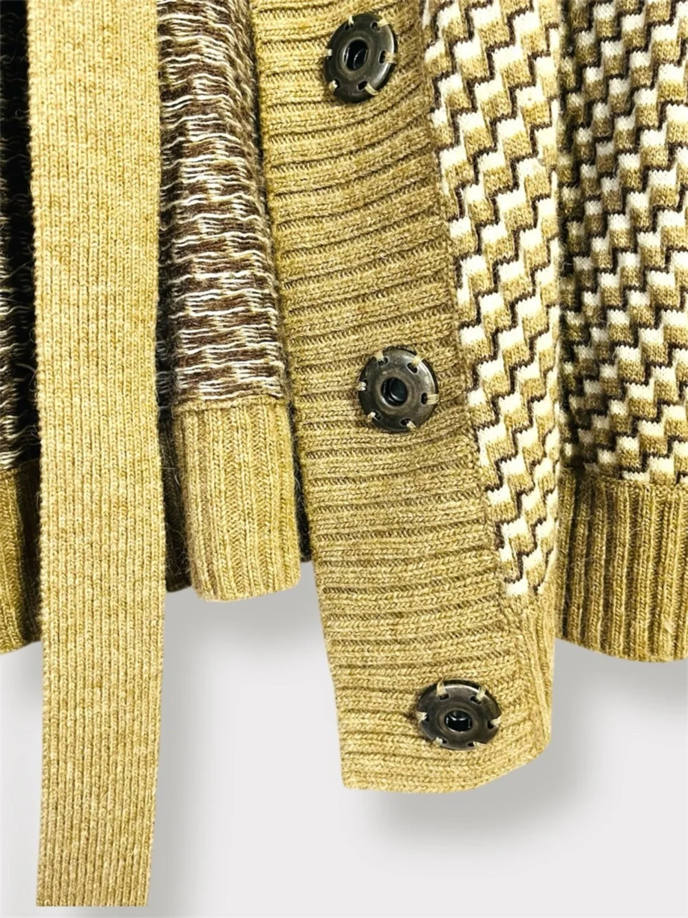 Esprit Y2K Short Sleeve Belted Cardigan Geometric Taupe Cream Black Size S - Picture 7 of 13